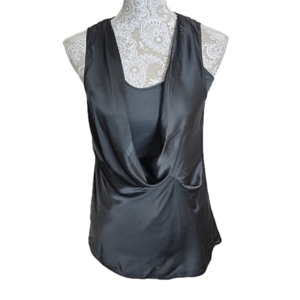 Theory Margarea Eternity dark gray 95% silk drapey sleeveless blouse top, size S